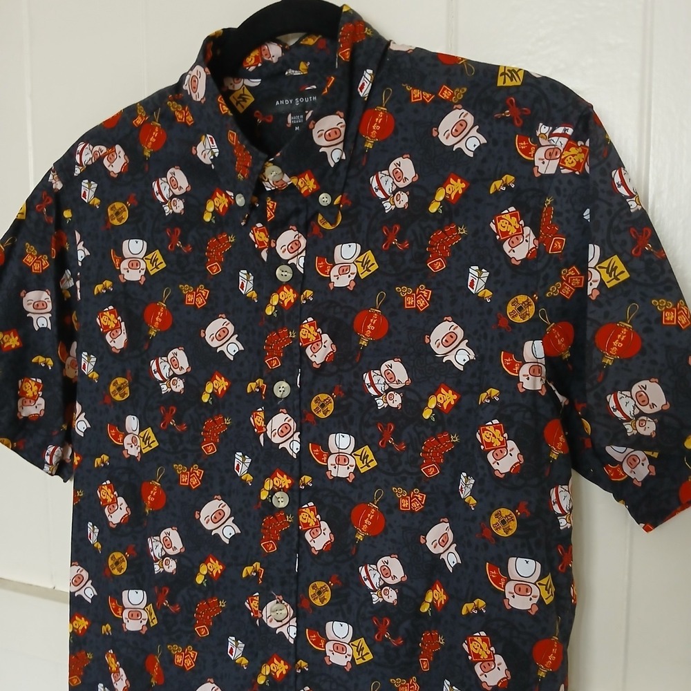 Andy South Shirt Year Of The Pig Men's Medium Hawaiian‎ Aloha Chinese Zodiac